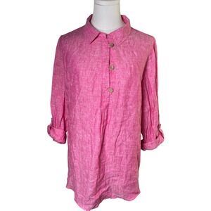Pink Linen Tunic Shirt Oversized Button Front Sigrid Olsen Women Large